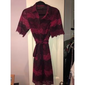 Banana Republic Magenta Lace Wrap Dress - image 1